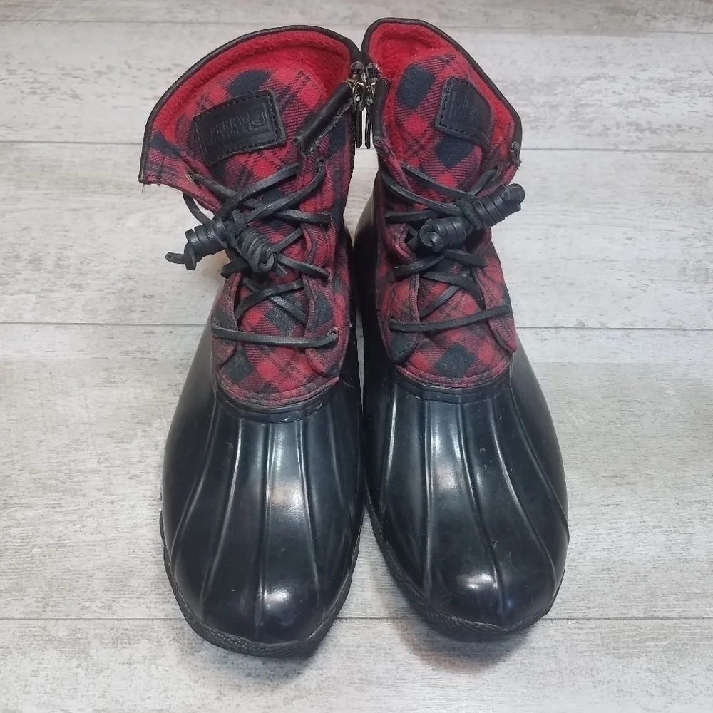 Sperry Red Black Plaud Waterproof Duck Boots Size 8